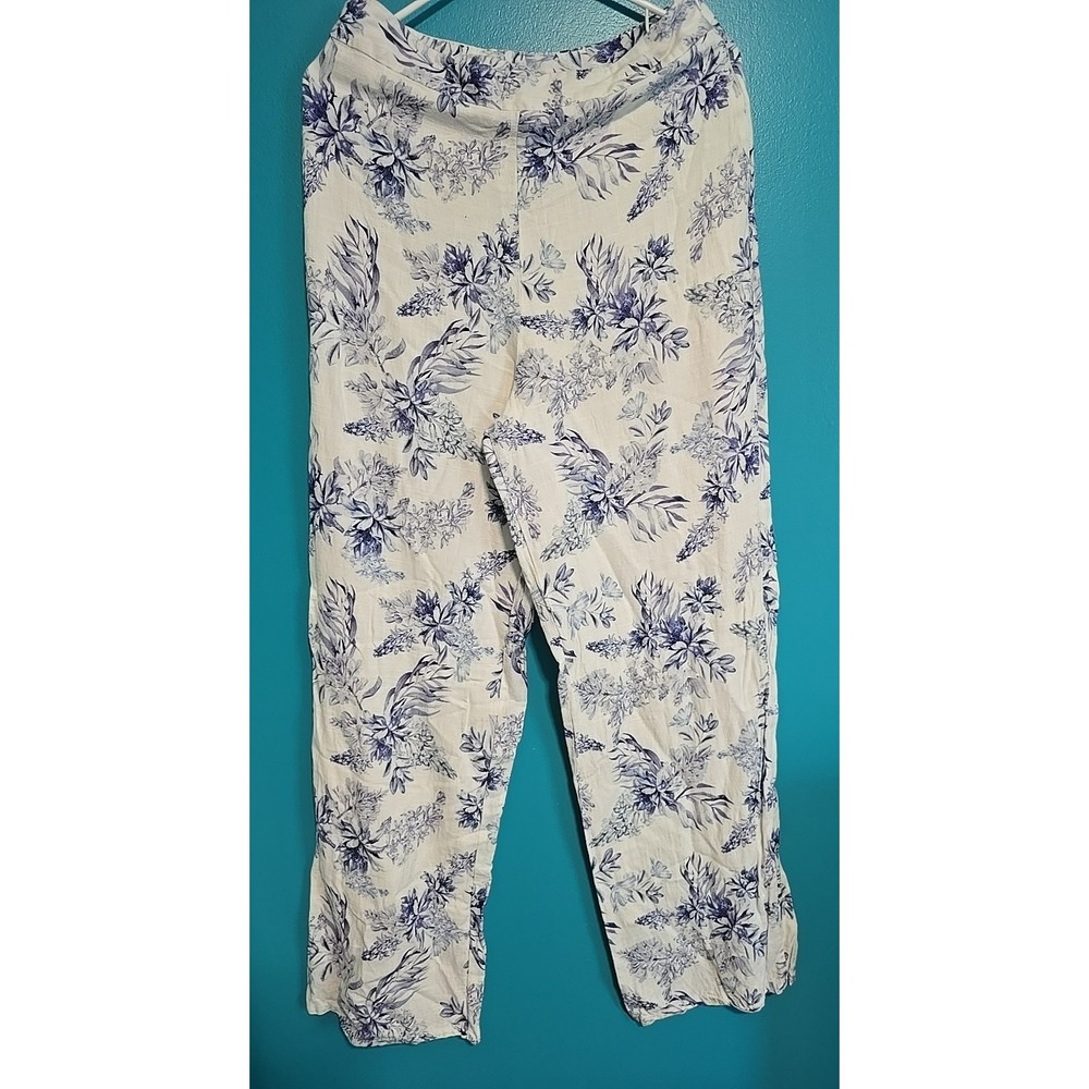 Lulus Size Lg Countryside Cutie White Floral Print Linen Blend High-Rise Pants